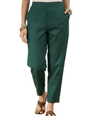 Women’s Dark Green Solid Cotton Trousers