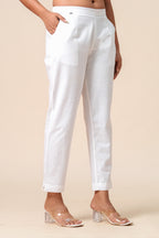 Women’s White Solid Cotton Trousers
