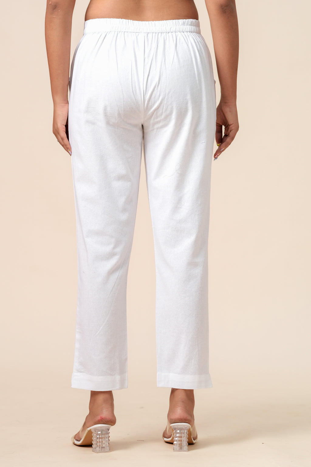 Women’s White Solid Cotton Trousers