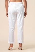 Women’s White Solid Cotton Trousers