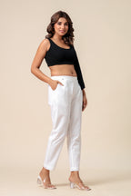 Women’s White Solid Cotton Trousers