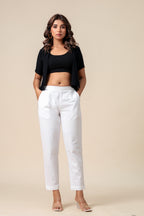 Women’s White Solid Cotton Trousers