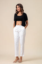 Women’s White Solid Cotton Trousers