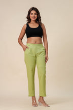 Women’s T-Green Solid Cotton Trousers