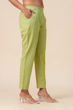 Women’s T-Green Solid Cotton Trousers