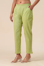 Women’s T-Green Solid Cotton Trousers