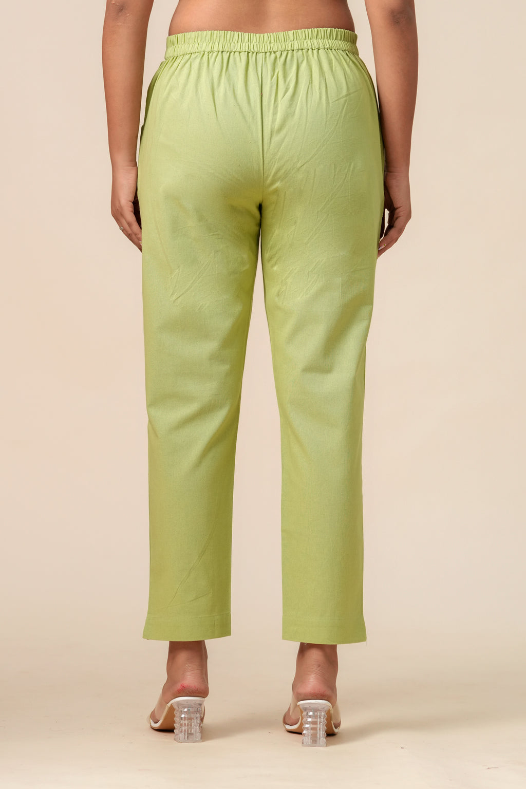 Women’s T-Green Solid Cotton Trousers