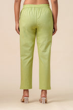 Women’s T-Green Solid Cotton Trousers