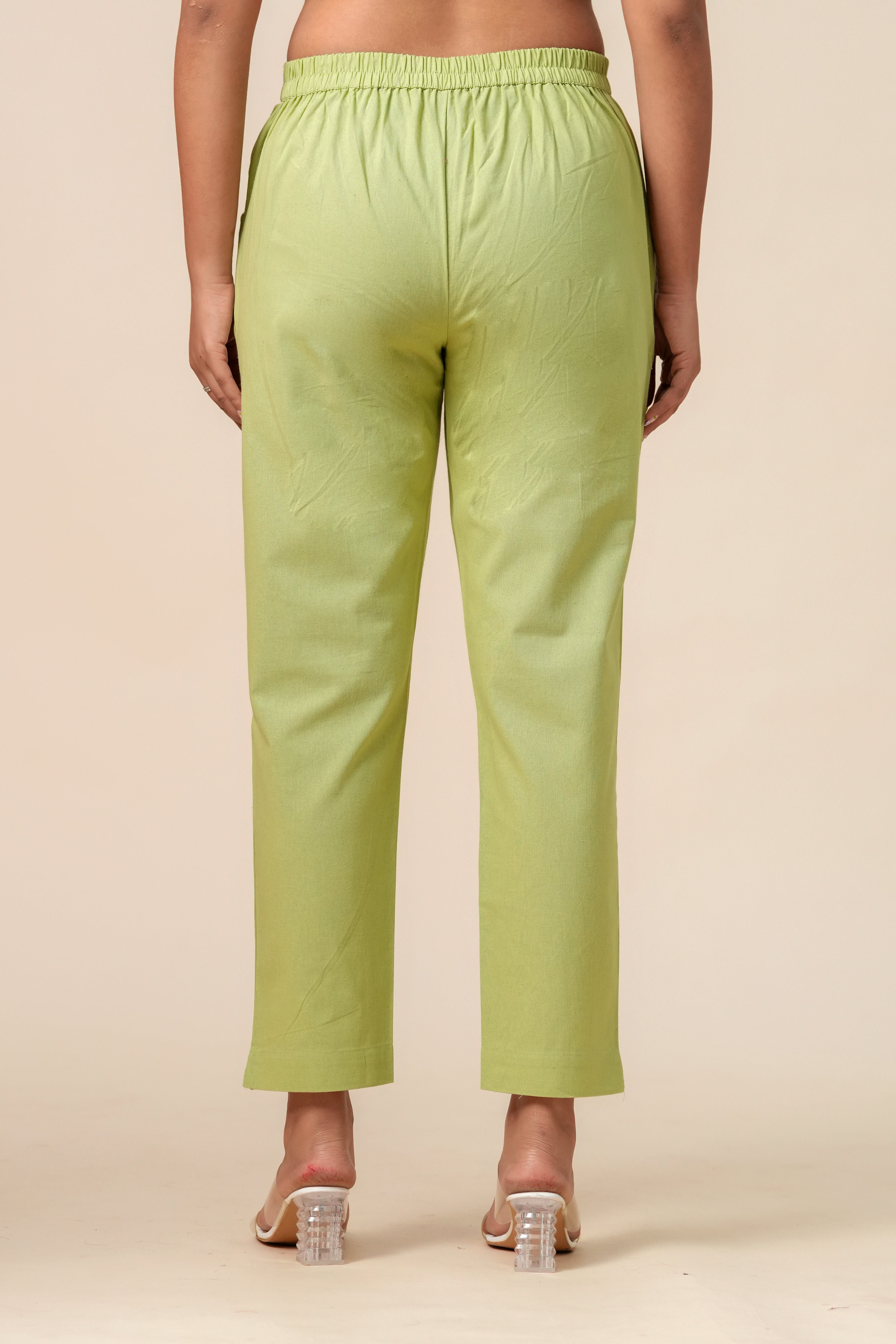 Women’s T-Green Solid Cotton Trousers