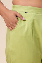 Women’s T-Green Solid Cotton Trousers