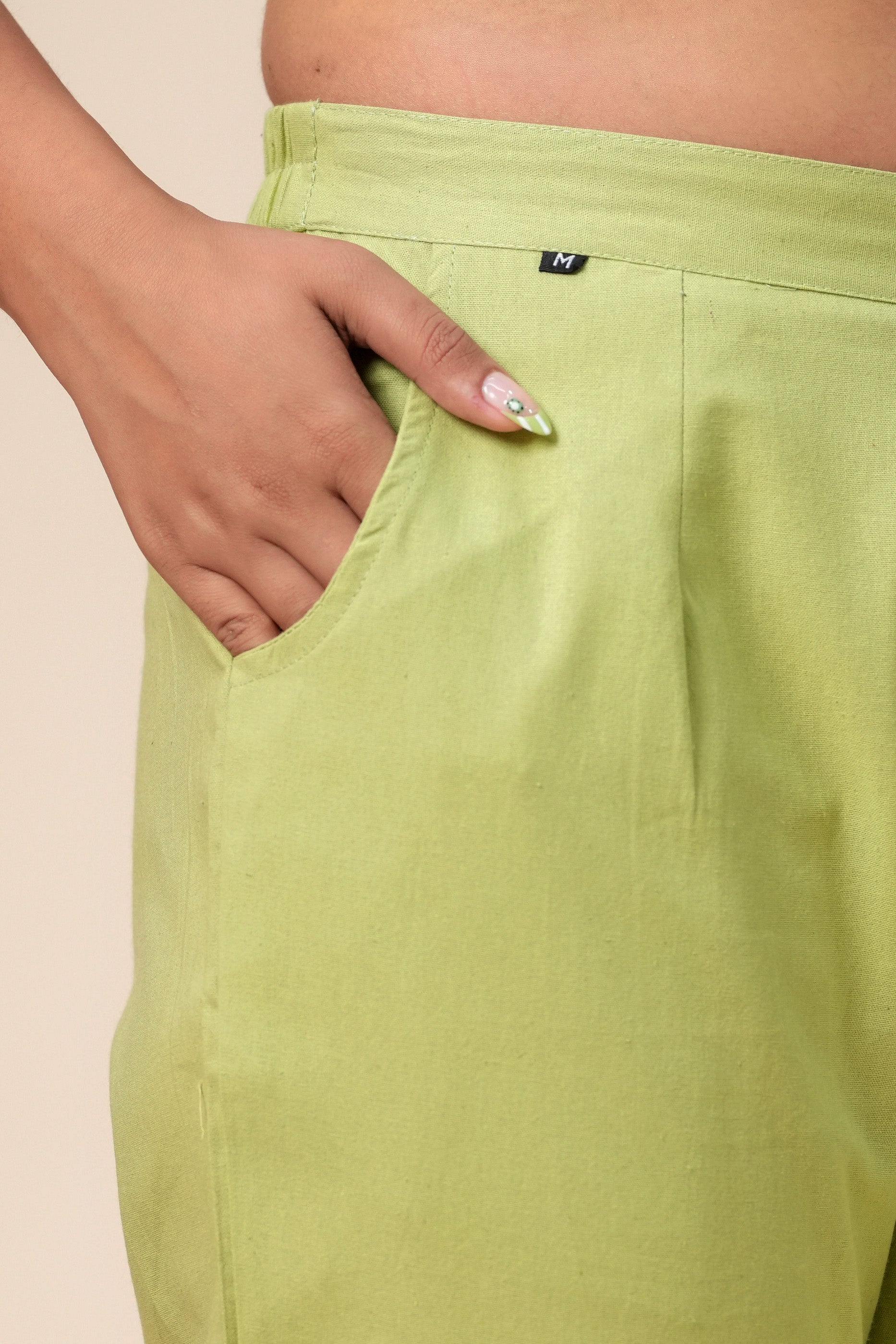 Women’s T-Green Solid Cotton Trousers