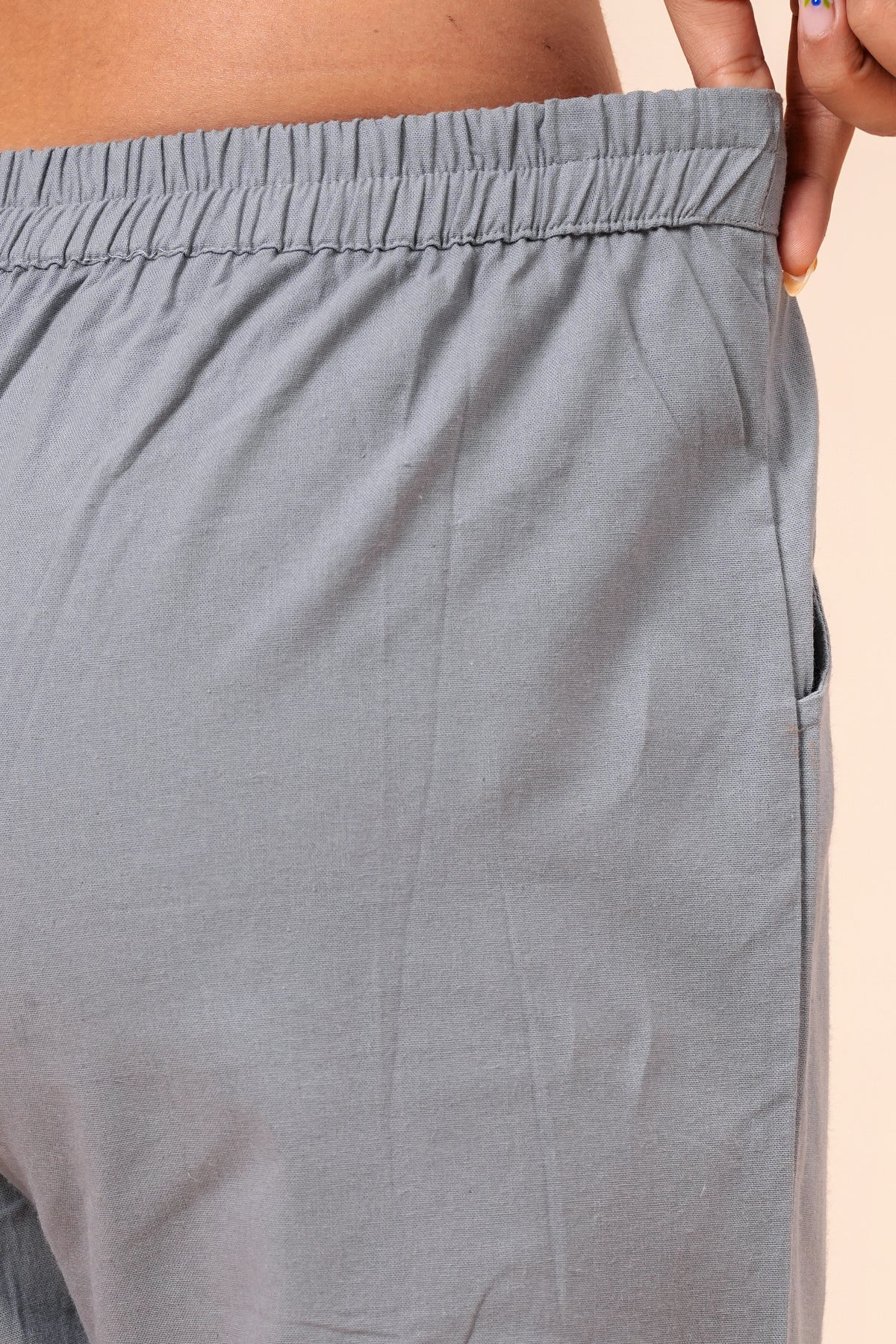 Women’s Grey Solid Cotton Trousers