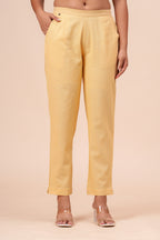 Women’s Cream Solid Cotton Trousers