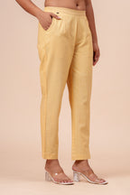Women’s Cream Solid Cotton Trousers
