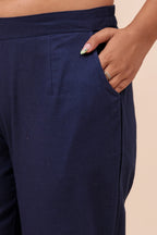 Women’s Navy Blue Solid Cotton Trousers