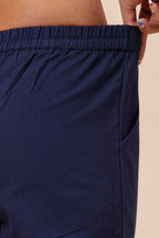 Women’s Navy Blue Solid Cotton Trousers