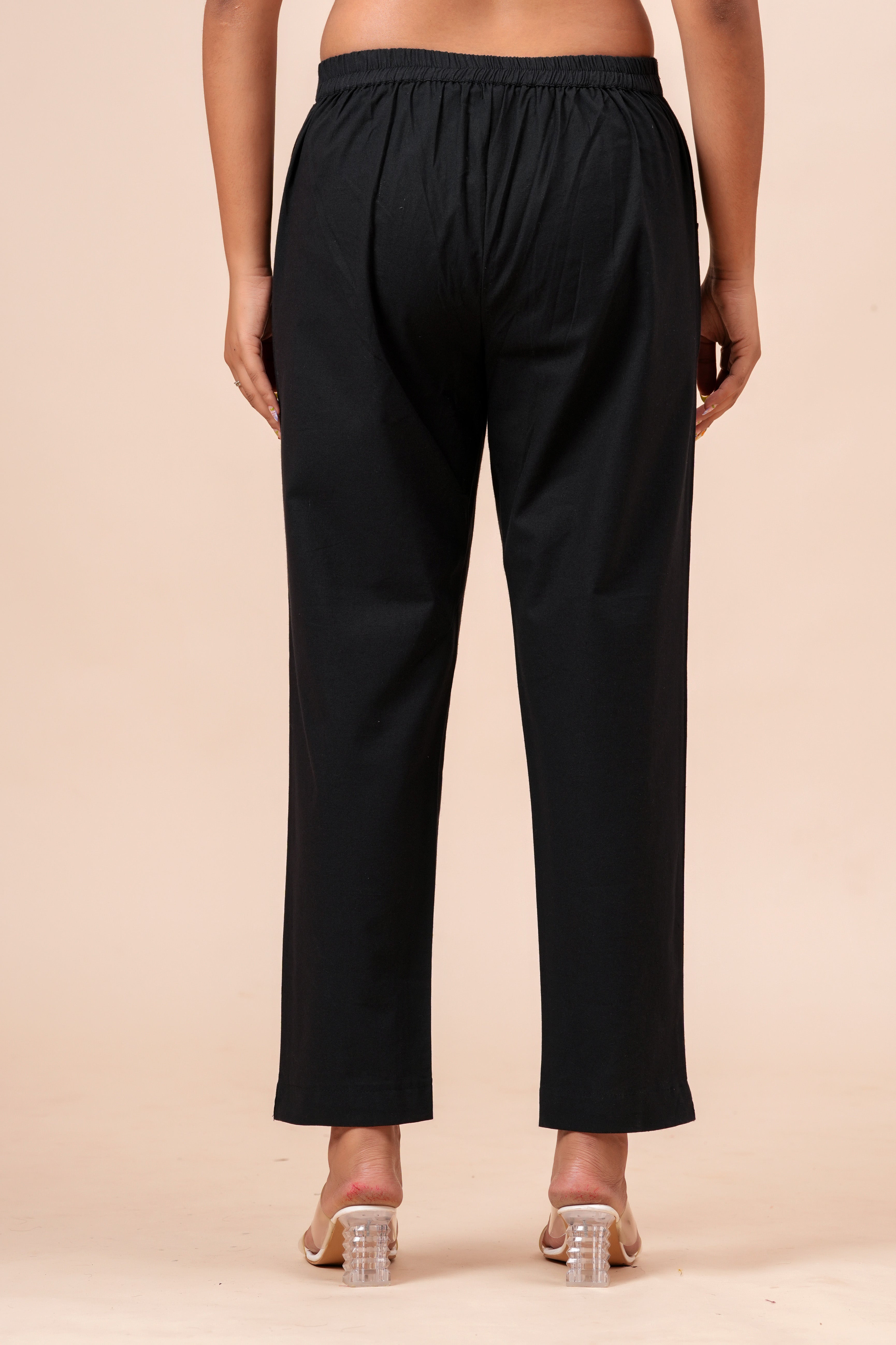Women’s Black Solid Cotton Trousers