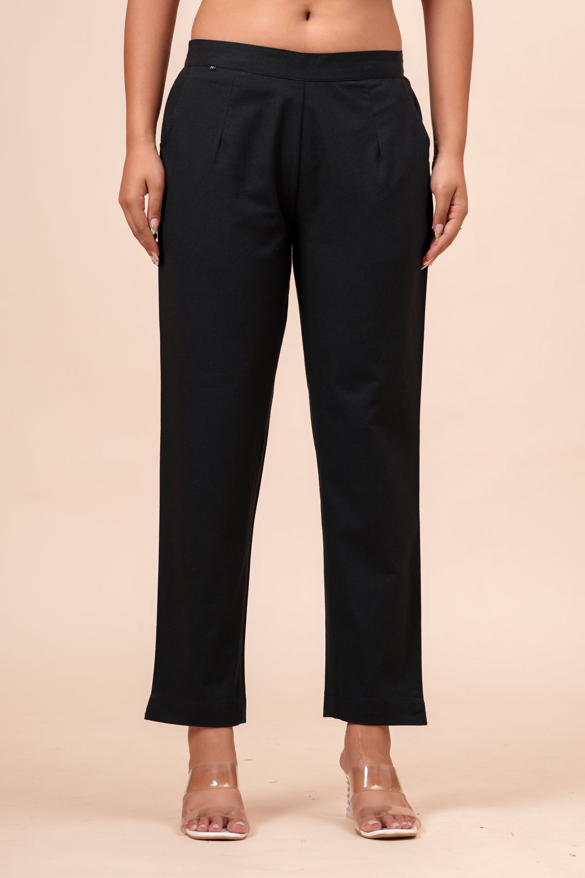 Women’s Black Solid Cotton Trousers