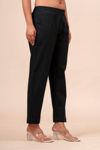 Women’s Black Solid Cotton Trousers