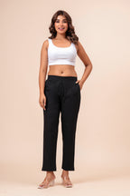 Women’s Black Solid Cotton Trousers