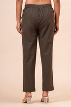 Women’s Dark Grey Solid Cotton Trousers
