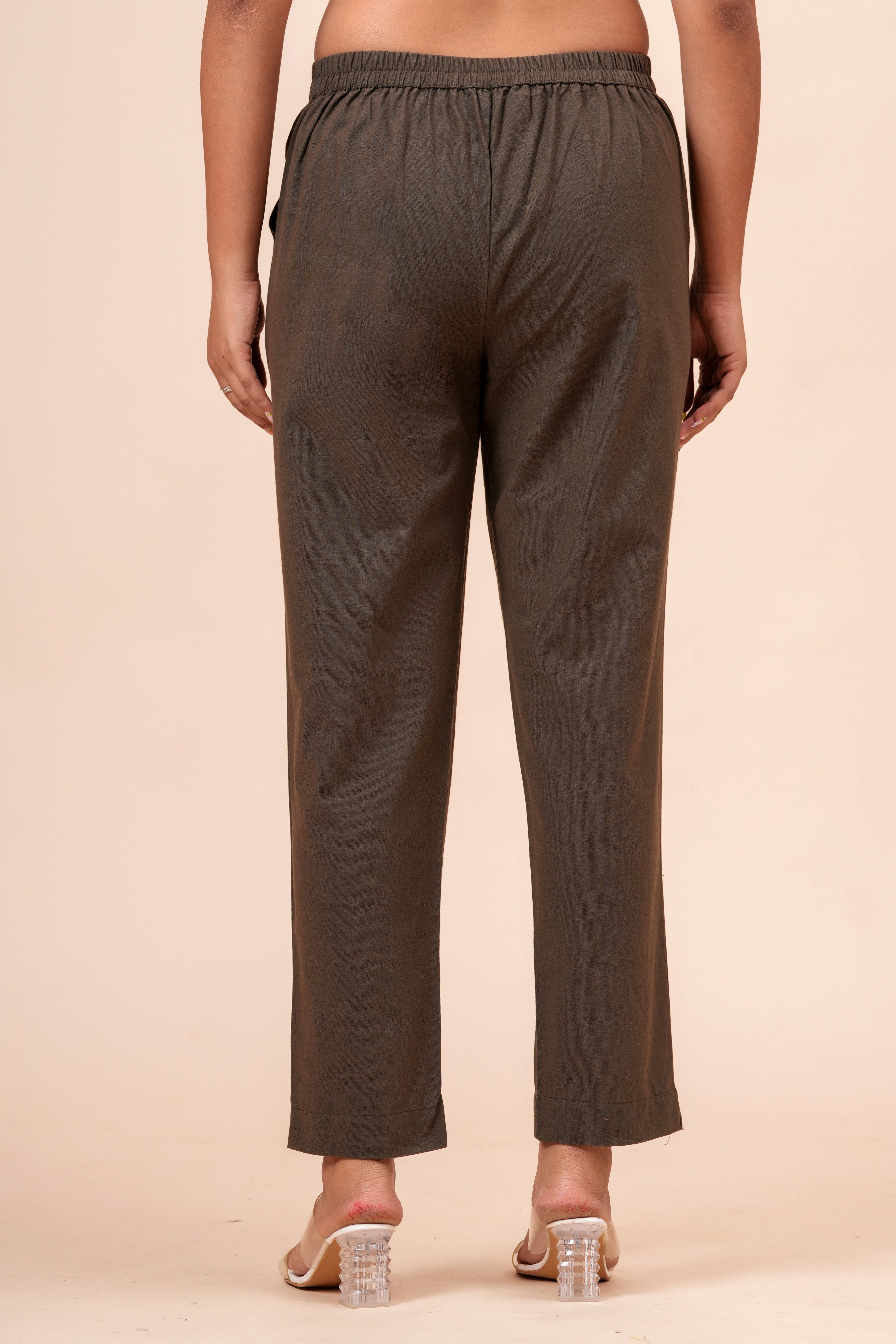 Women’s Dark Grey Solid Cotton Trousers