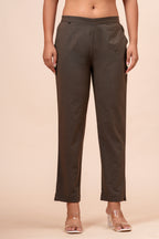 Women’s Dark Grey Solid Cotton Trousers