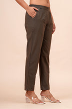 Women’s Dark Grey Solid Cotton Trousers