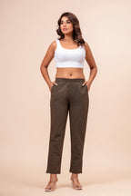 Women’s Dark Grey Solid Cotton Trousers