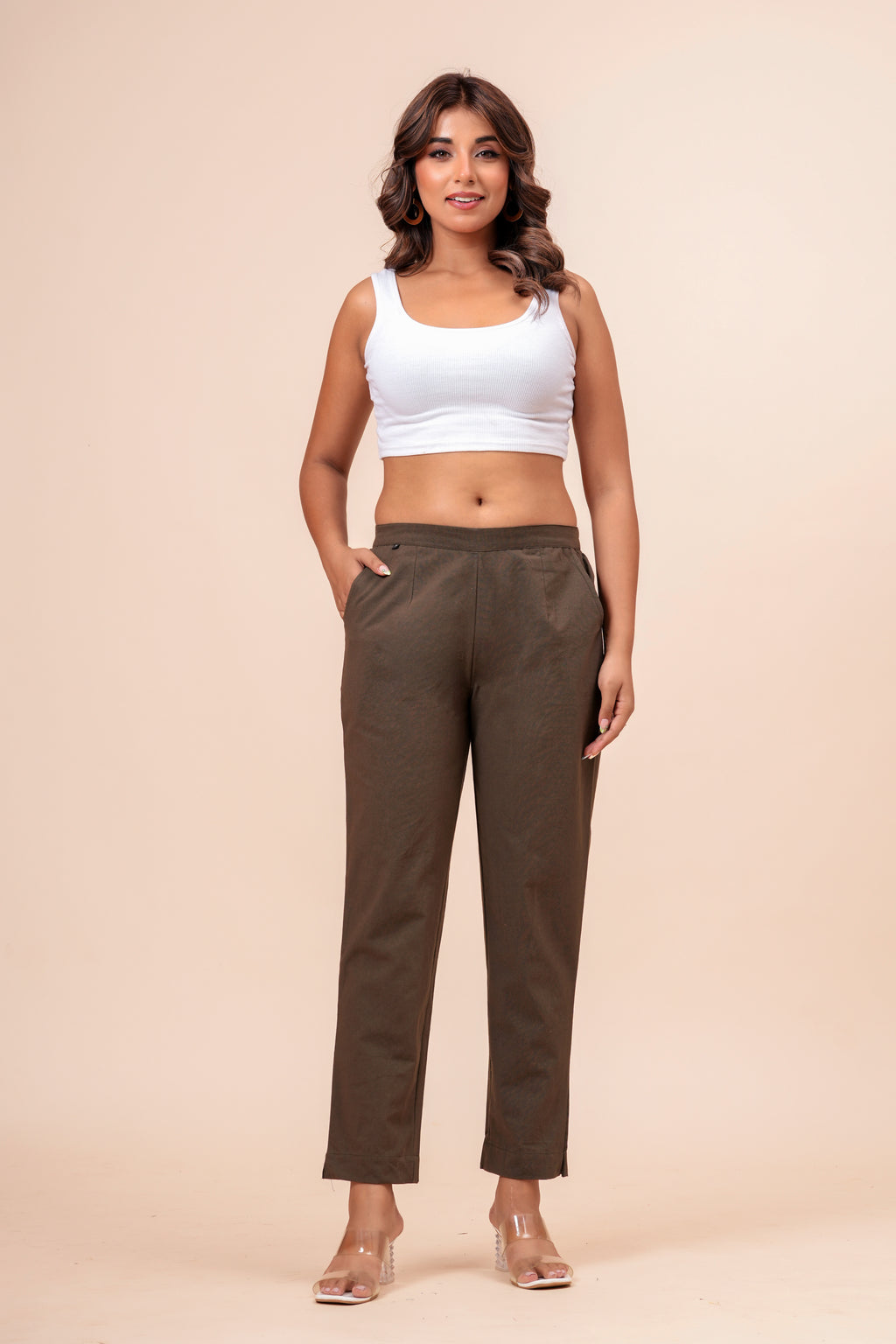 Women’s Dark Grey Solid Cotton Trousers