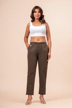 Women’s Dark Grey Solid Cotton Trousers