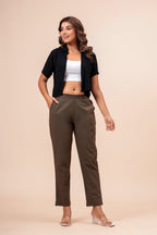 Women’s Dark Grey Solid Cotton Trousers