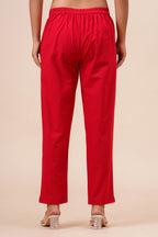 Women’s Red Solid Cotton Trousers