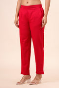 Women’s Red Solid Cotton Trousers