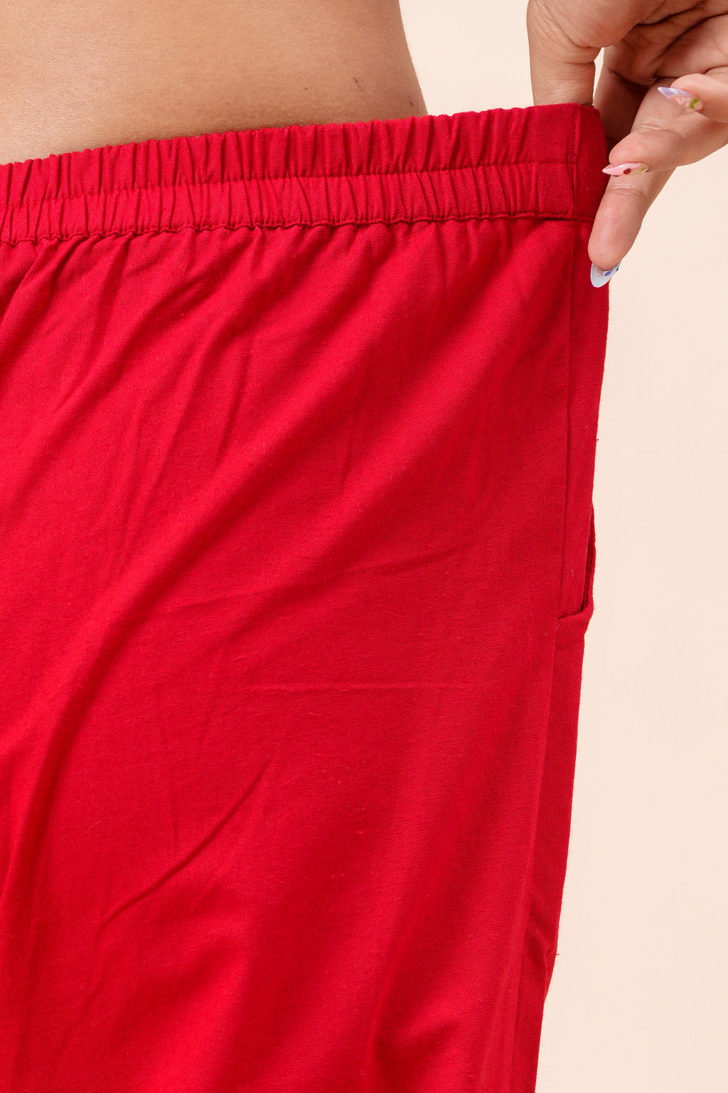 Women’s Red Solid Cotton Trousers