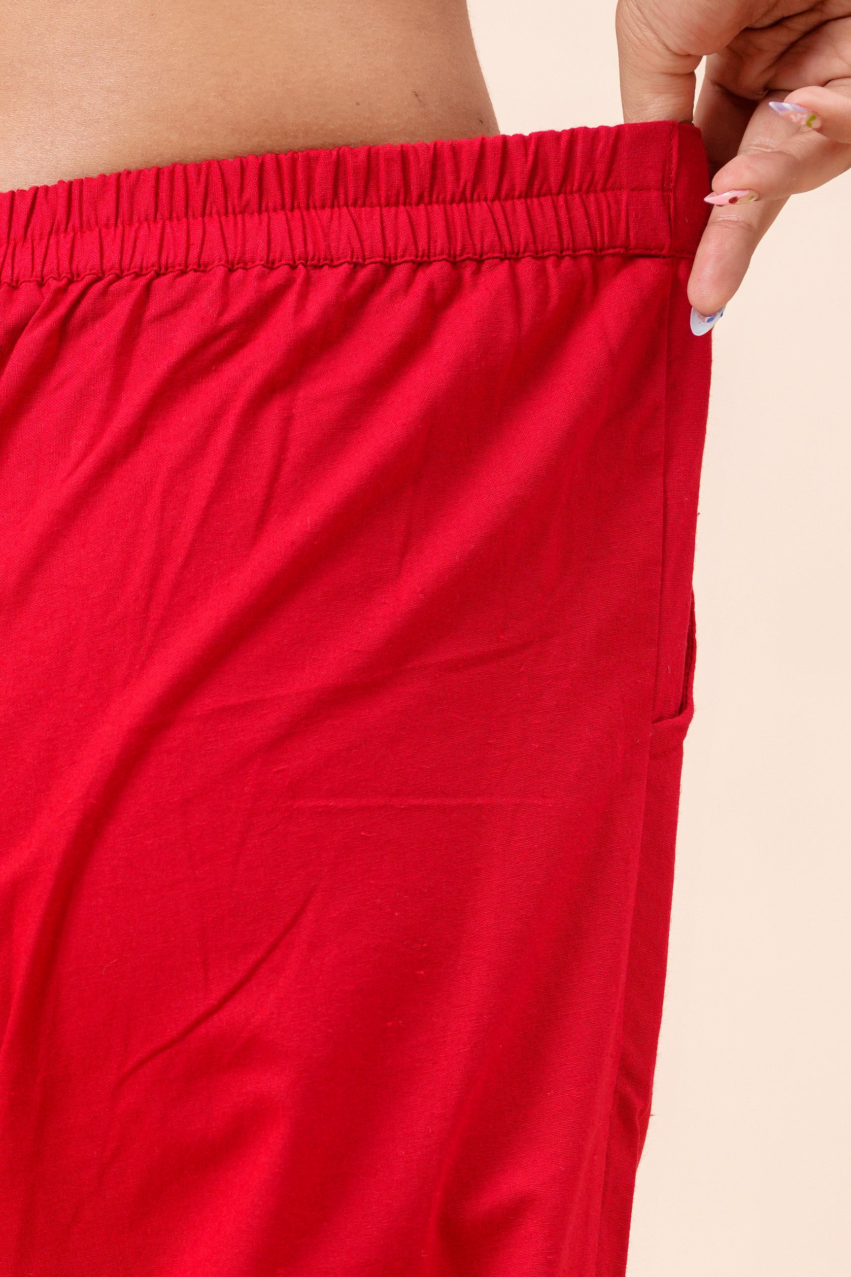 Women’s Red Solid Cotton Trousers