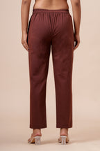 Women’s Chocolate Solid Cotton Trousers