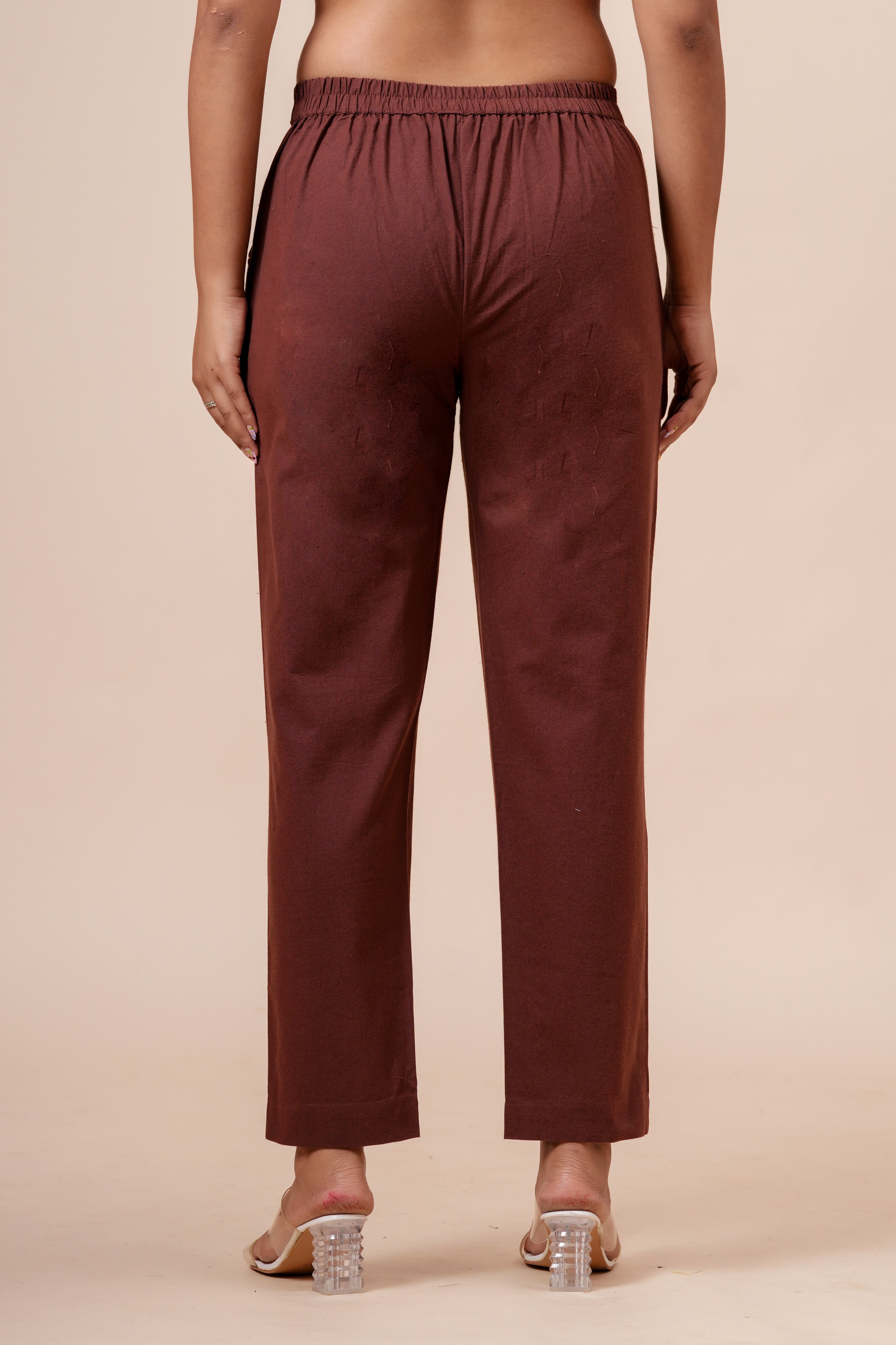 Women’s Chocolate Solid Cotton Trousers