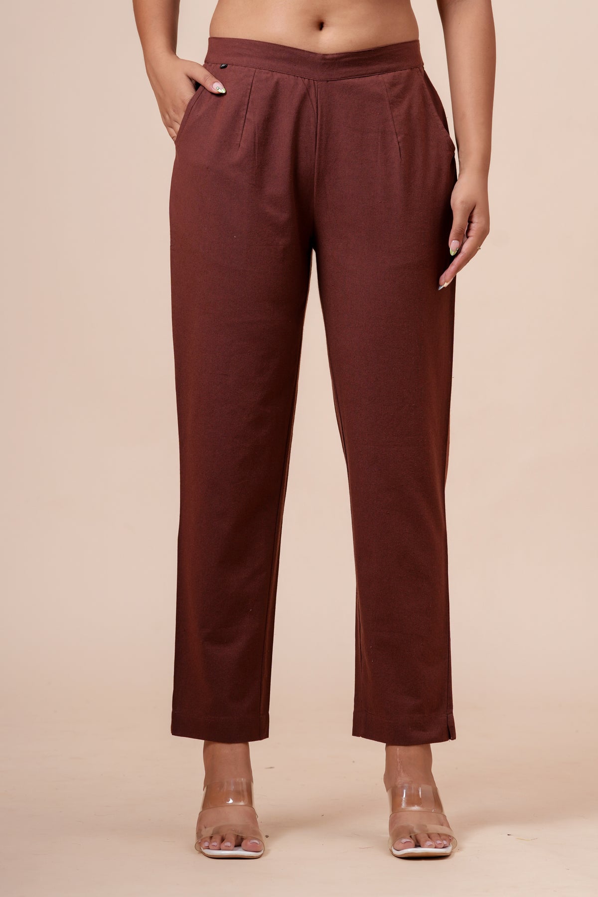 Women’s Chocolate Solid Cotton Trousers
