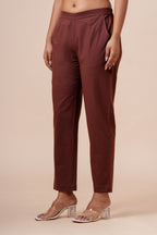 Women’s Chocolate Solid Cotton Trousers
