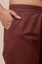 Women’s Chocolate Solid Cotton Trousers
