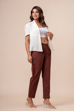 Women’s Chocolate Solid Cotton Trousers