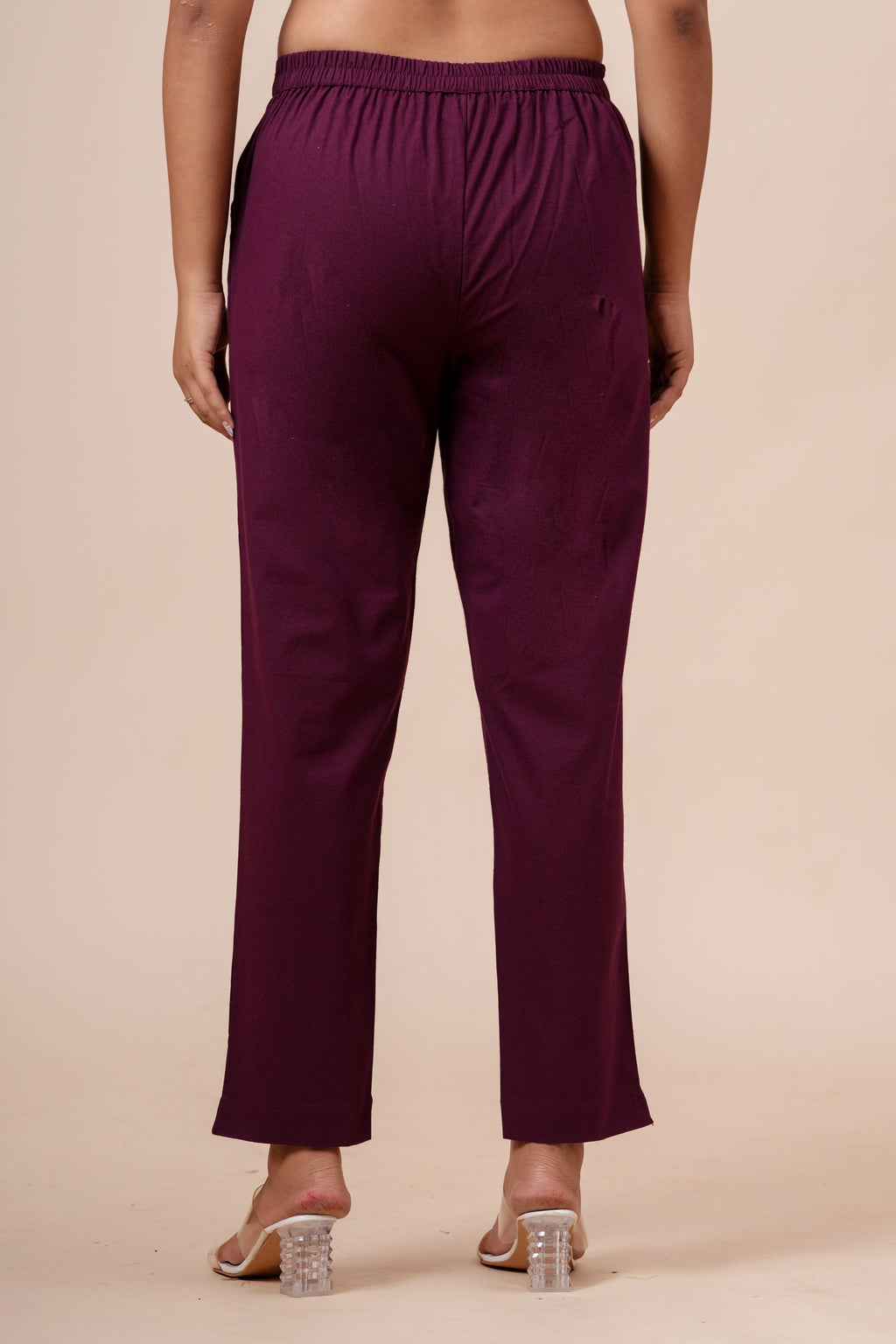 Women’s Wine Solid Cotton Trousers