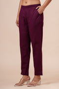 Women’s Wine Solid Cotton Trousers