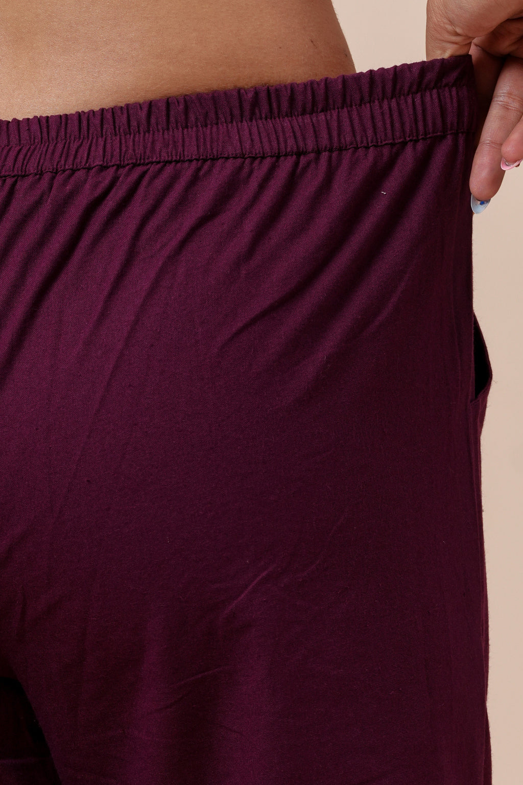 Women’s Wine Solid Cotton Trousers