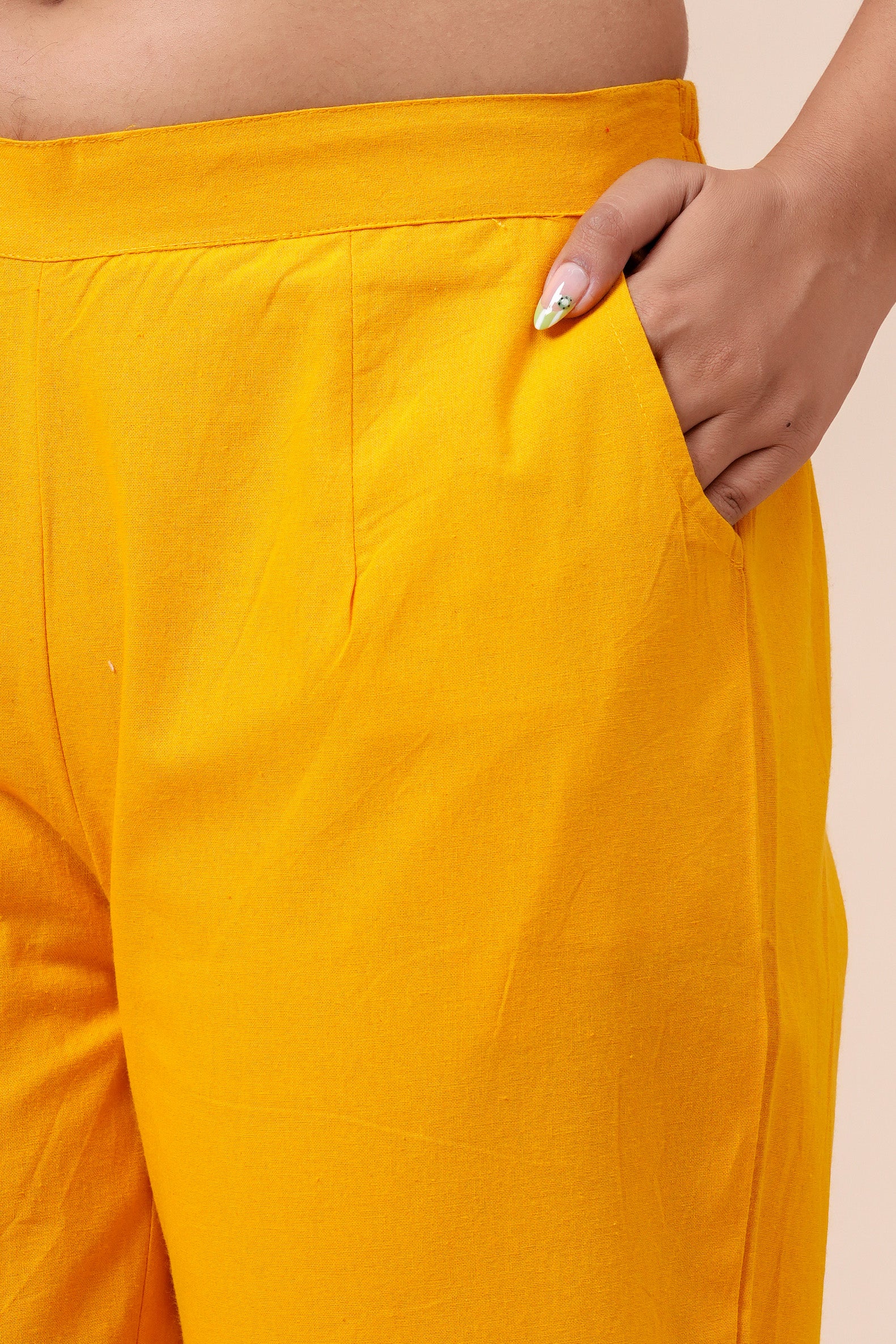Women’s Mustard Solid Cotton Trousers