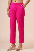 Women’s Pink Solid Cotton Trousers