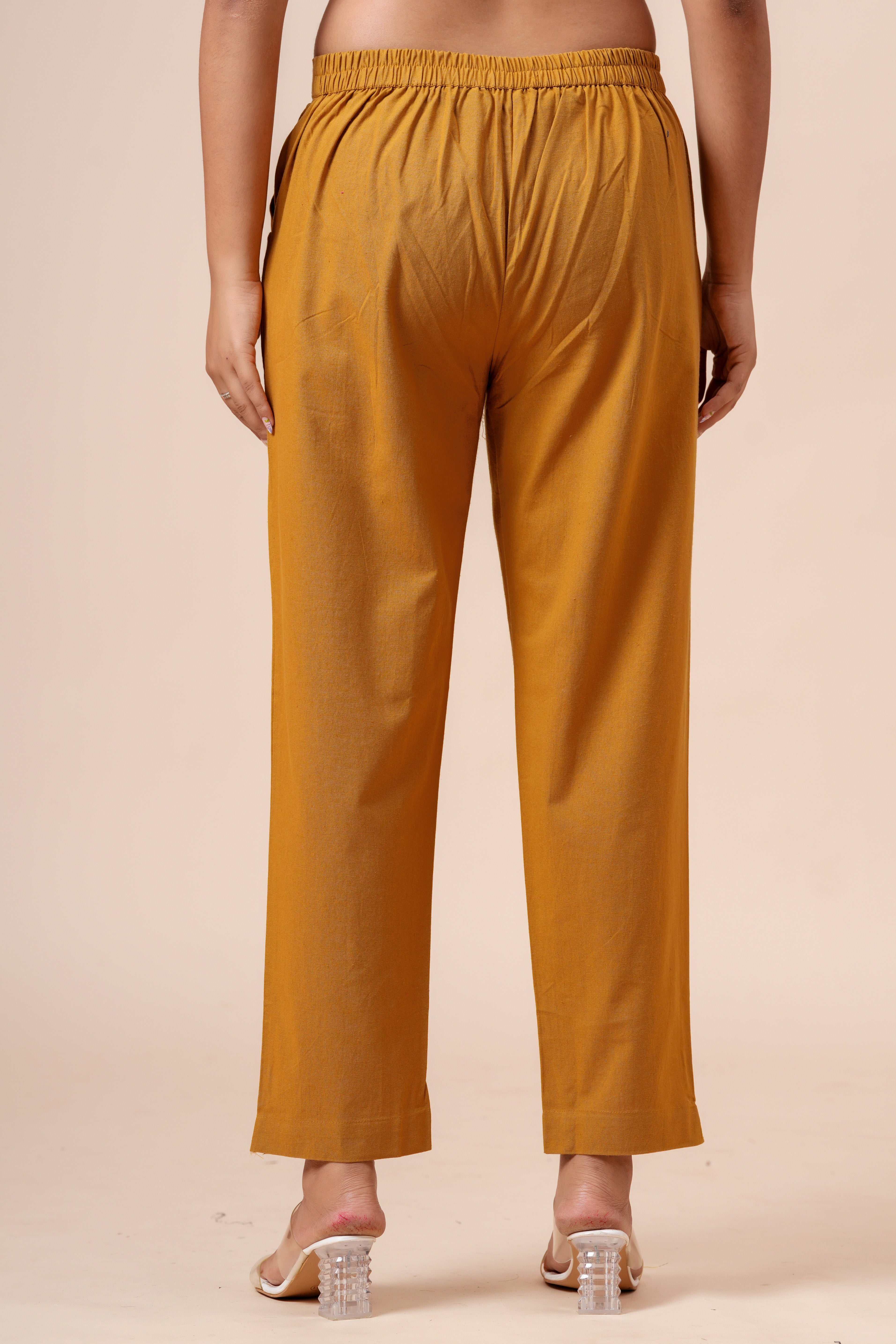 Women’s Chikoo Solid Cotton Trousers