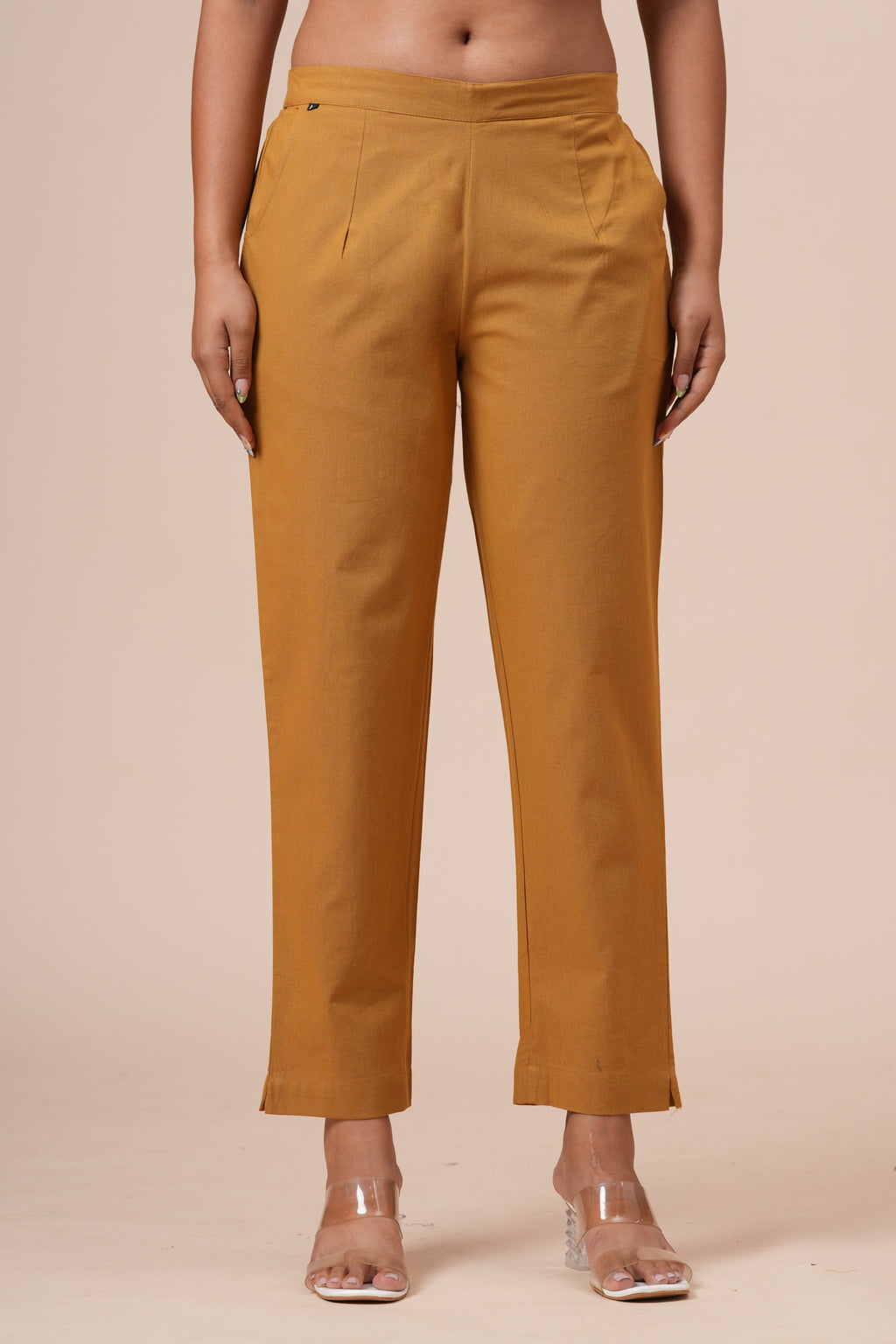 Women’s Chikoo Solid Cotton Trousers