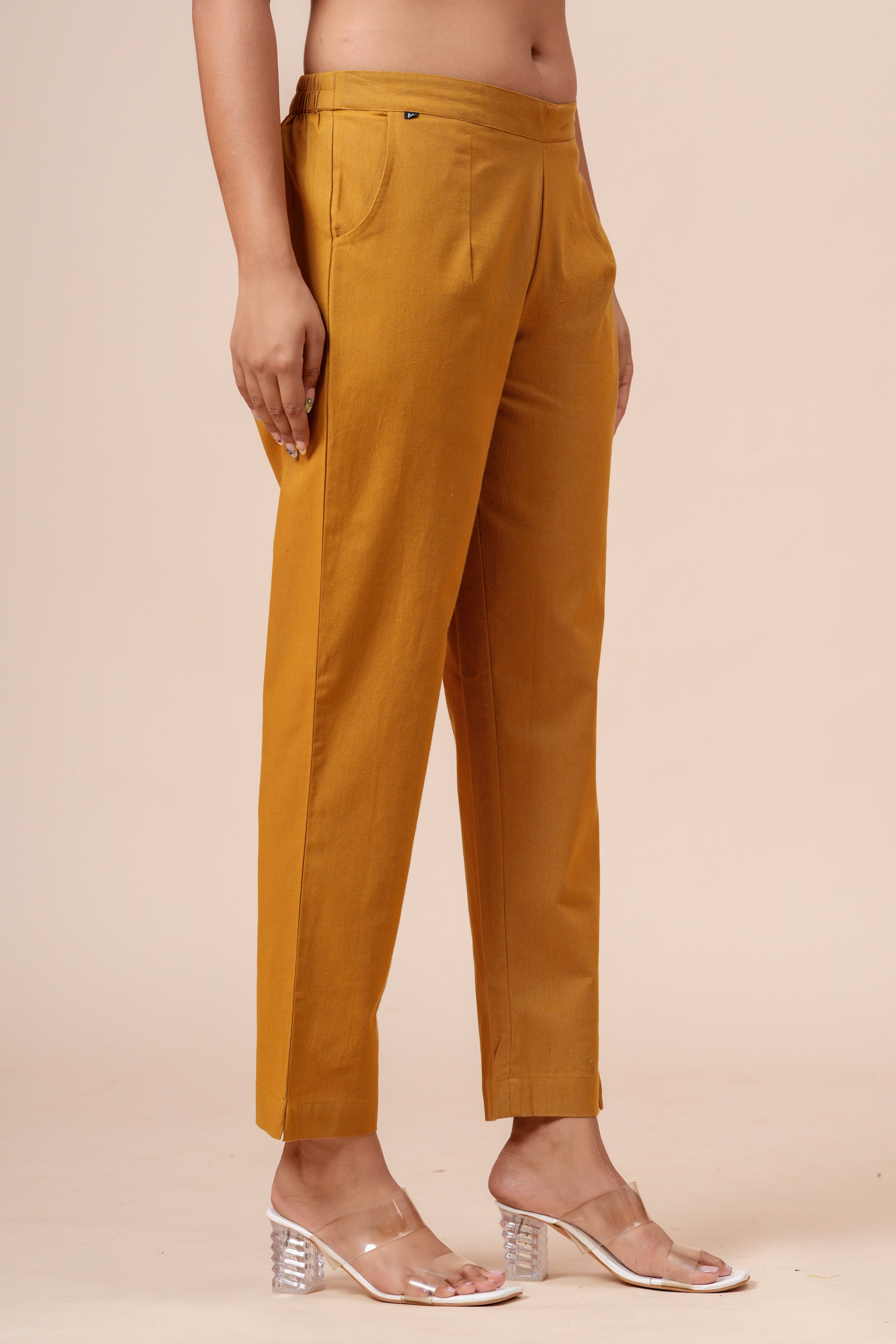 Women’s Chikoo Solid Cotton Trousers